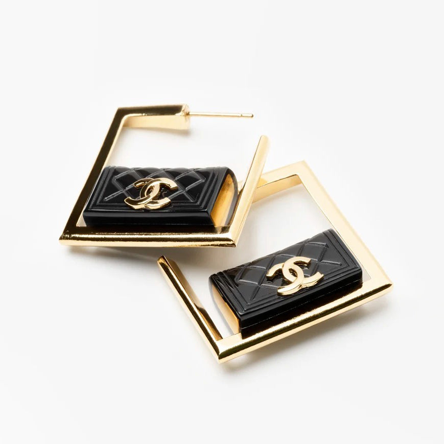 Chanel Black Bag Hoop Earrings - 18K Yellow Gold