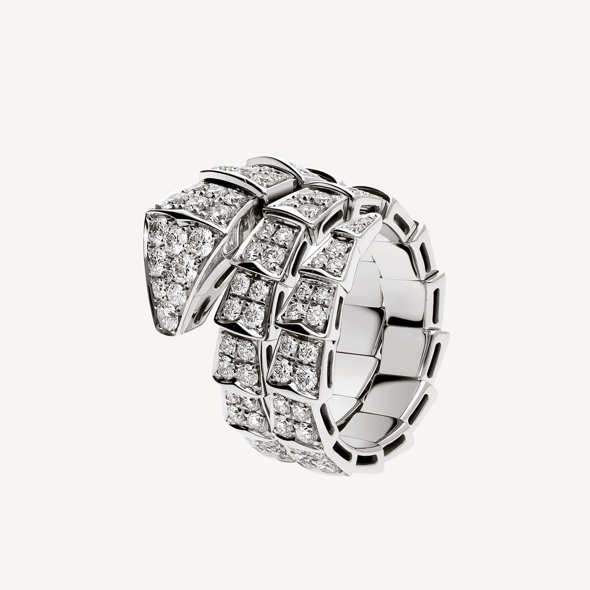 Bvlgari Serpenti Viper Full Pave Moissanite Ring - 18K White Gold