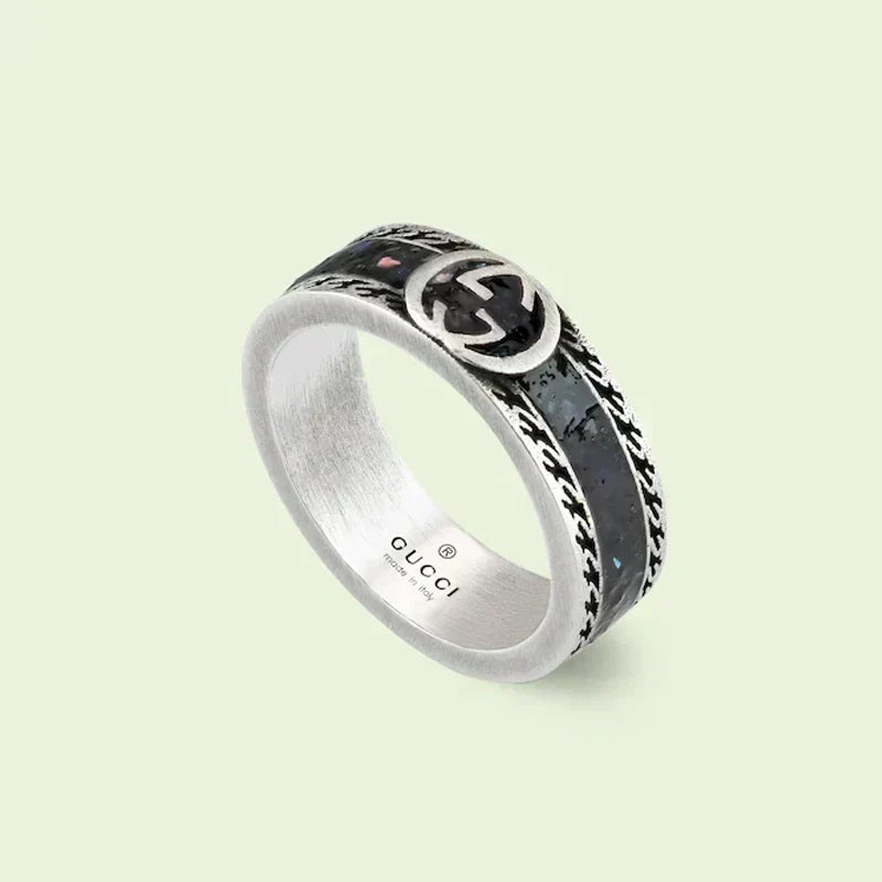 Gucci Double G Interlocking G Black Enamel Ring