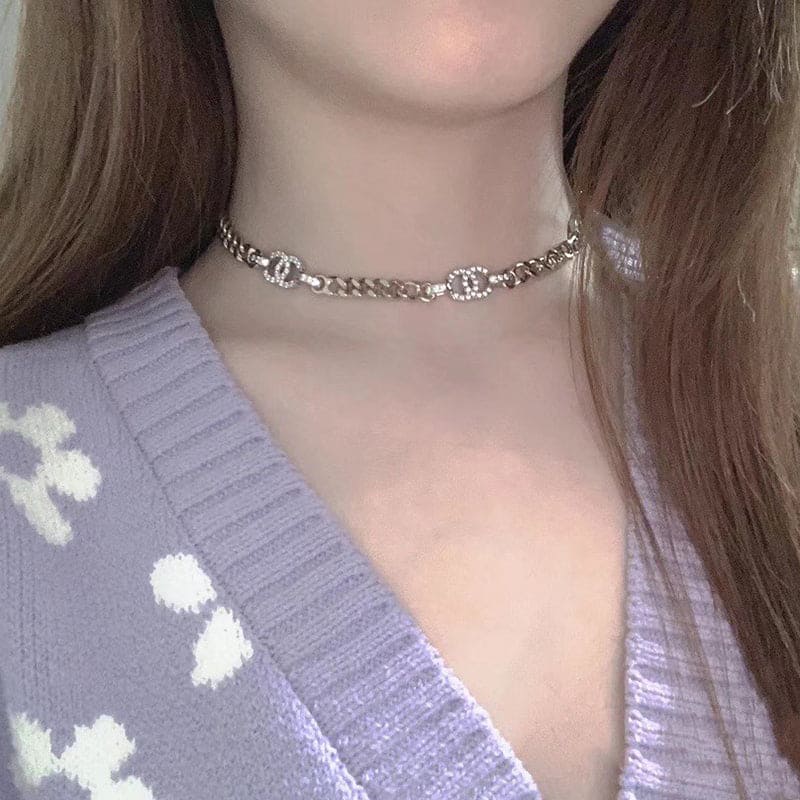 Chanel Crystal Chain Links Choker Necklace