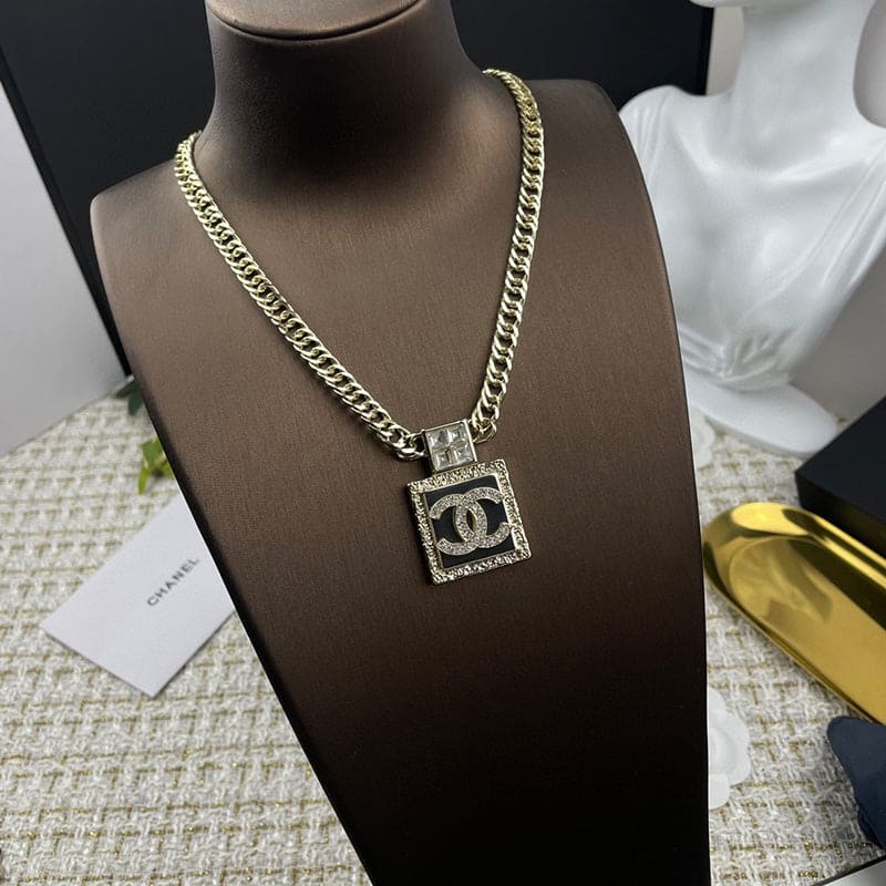 Chanel Metal & Diamond Pendant Necklace
