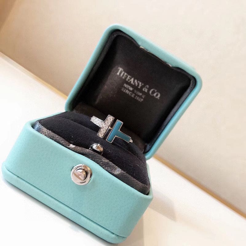 Tiffany Moissanite & Turquoise Wire Ring - 18K White Gold