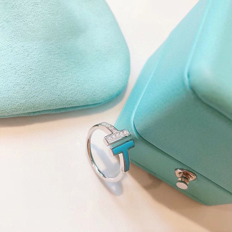 Tiffany Moissanite & Turquoise Wire Ring - 18K White Gold