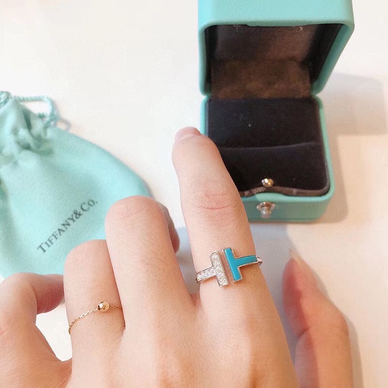Tiffany Moissanite & Turquoise Wire Ring - 18K White Gold