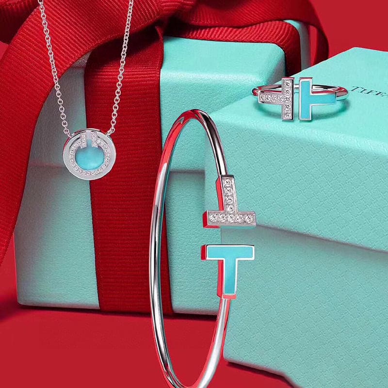 Tiffany Moissanite & Turquoise Wire Ring - 18K White Gold