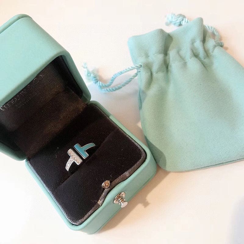 Tiffany Moissanite & Turquoise Wire Ring - 18K White Gold