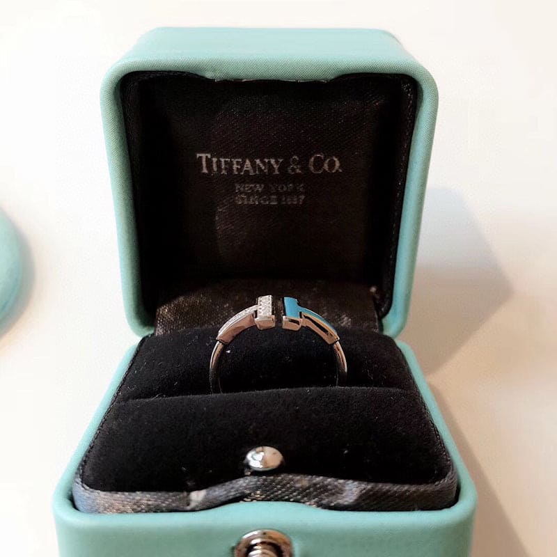 Tiffany Moissanite & Turquoise Wire Ring - 18K White Gold