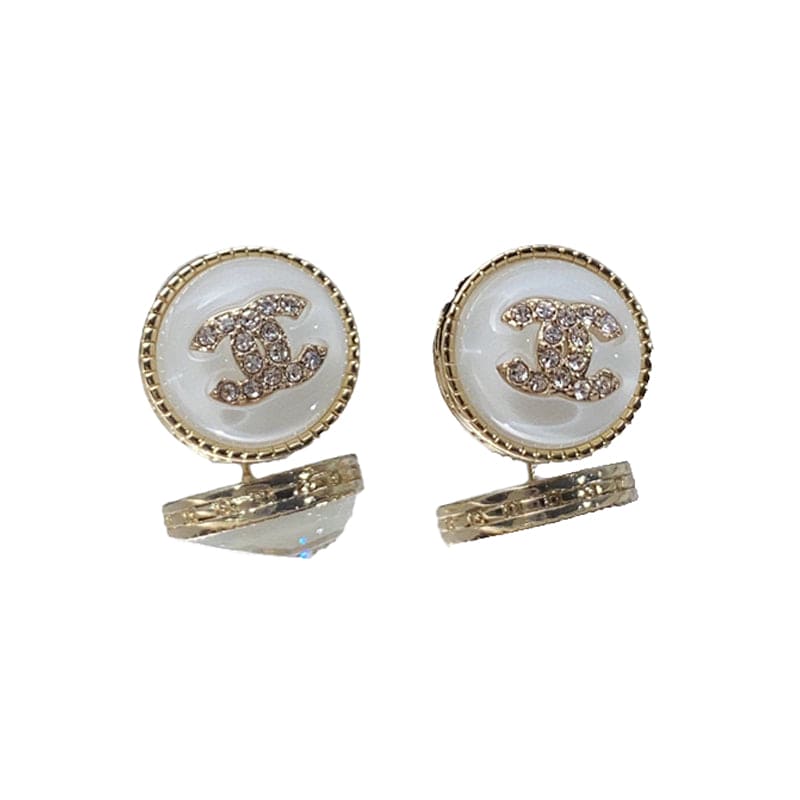 Chanel Pearl Crystal Stud Earrings - 18K Yellow Gold