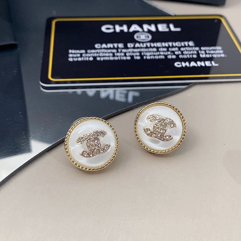 Chanel Pearl Crystal Stud Earrings - 18K Yellow Gold