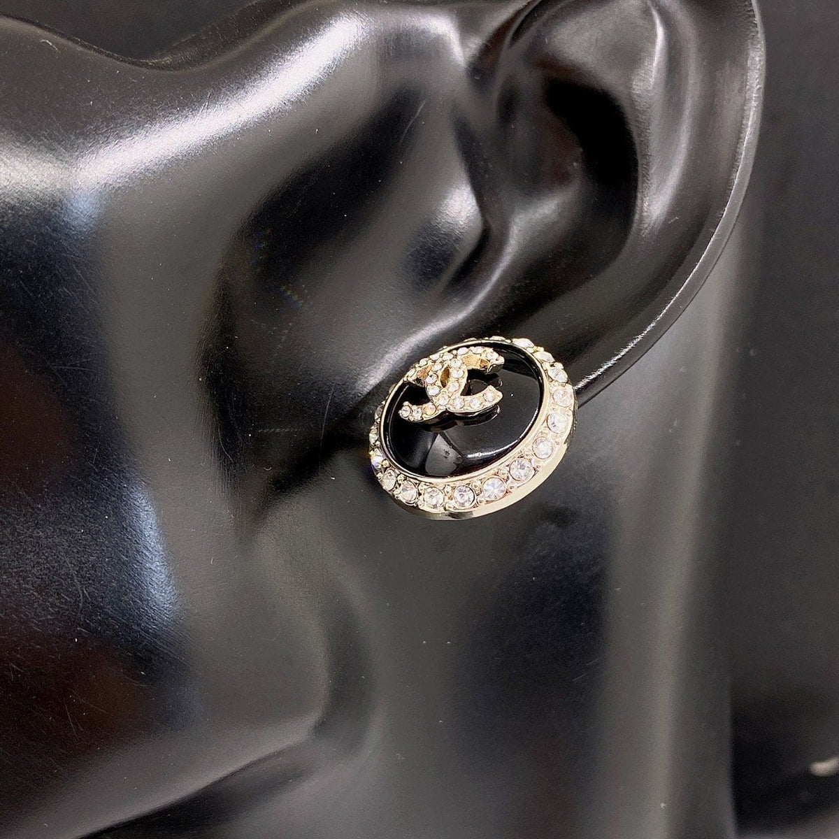 Chanel Black Crystal Earrings - 18K White Gold