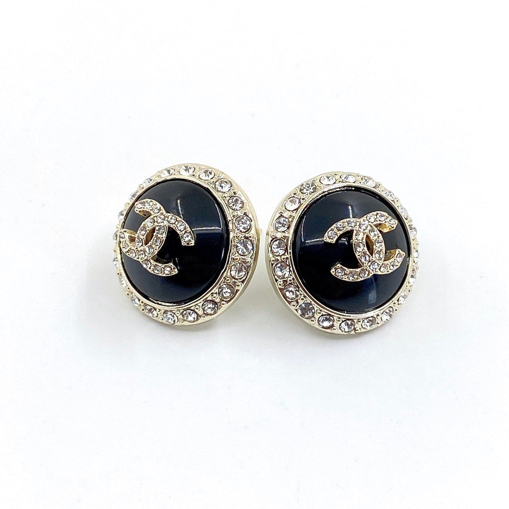 Chanel Black Crystal Earrings - 18K White Gold