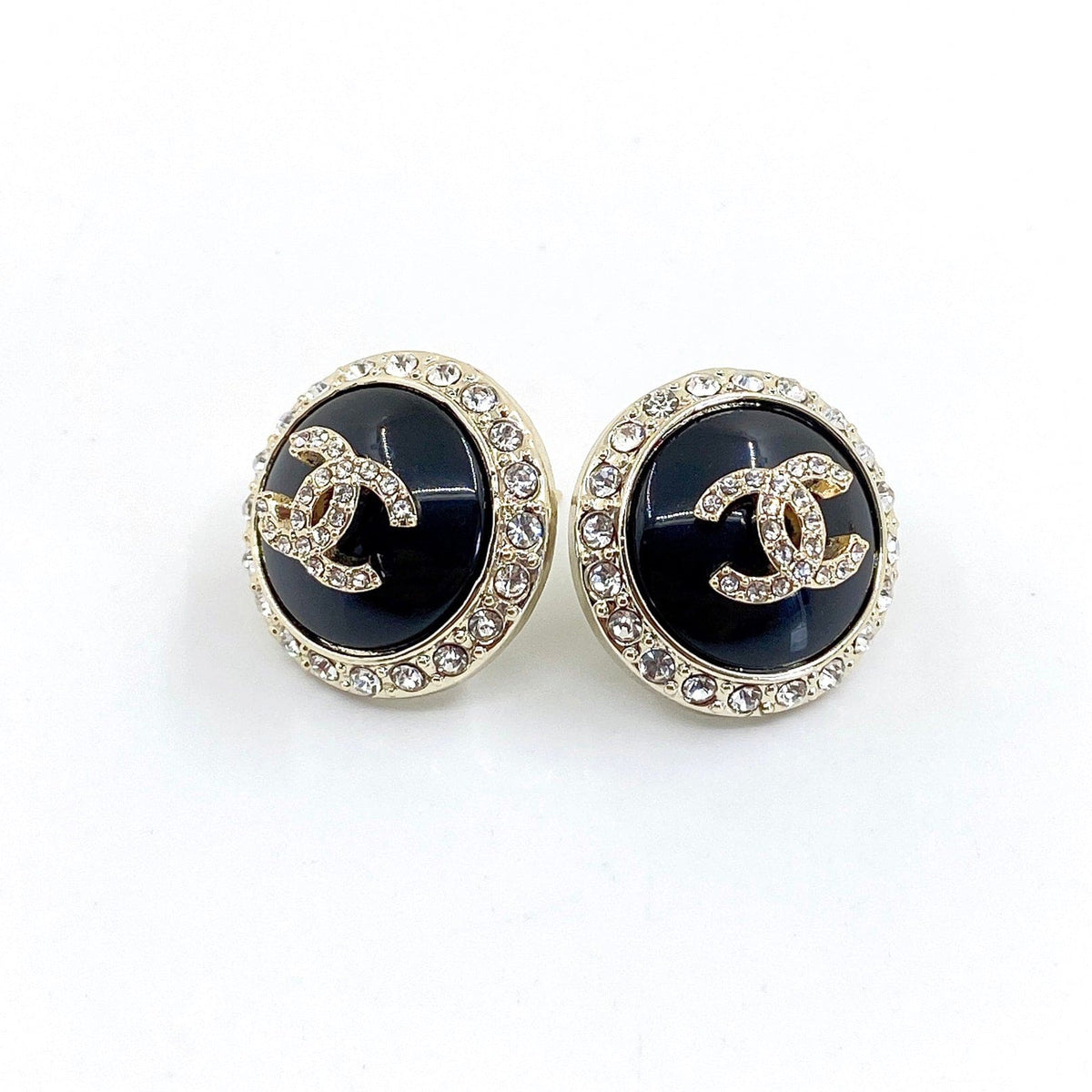 Chanel Black Crystal Earrings - 18K White Gold