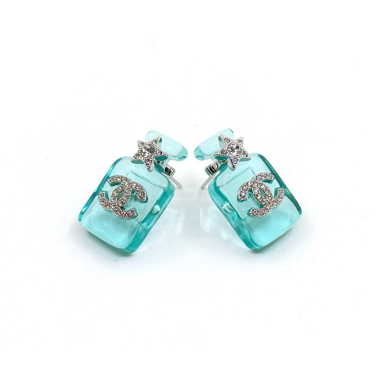 Chanel Perfume Blue Bottle Earrings - 18K White Gold
