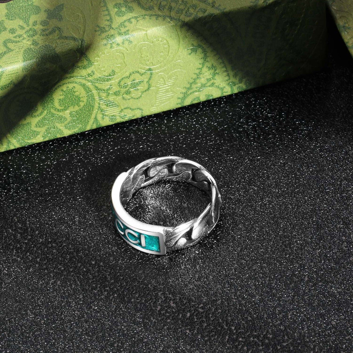 Gucci Double G Logo Plaque Chain Ring