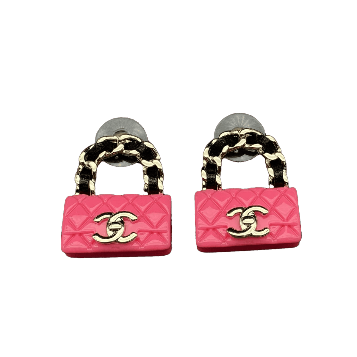 Chanel Classic Pink Bag Earrings - 18K Yellow Gold