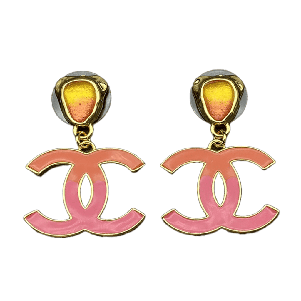 Chanel Classic Pink Dangle Earrings - 18K Yellow Gold