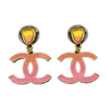 Chanel Classic Pink Dangle Earrings - 18K Yellow Gold