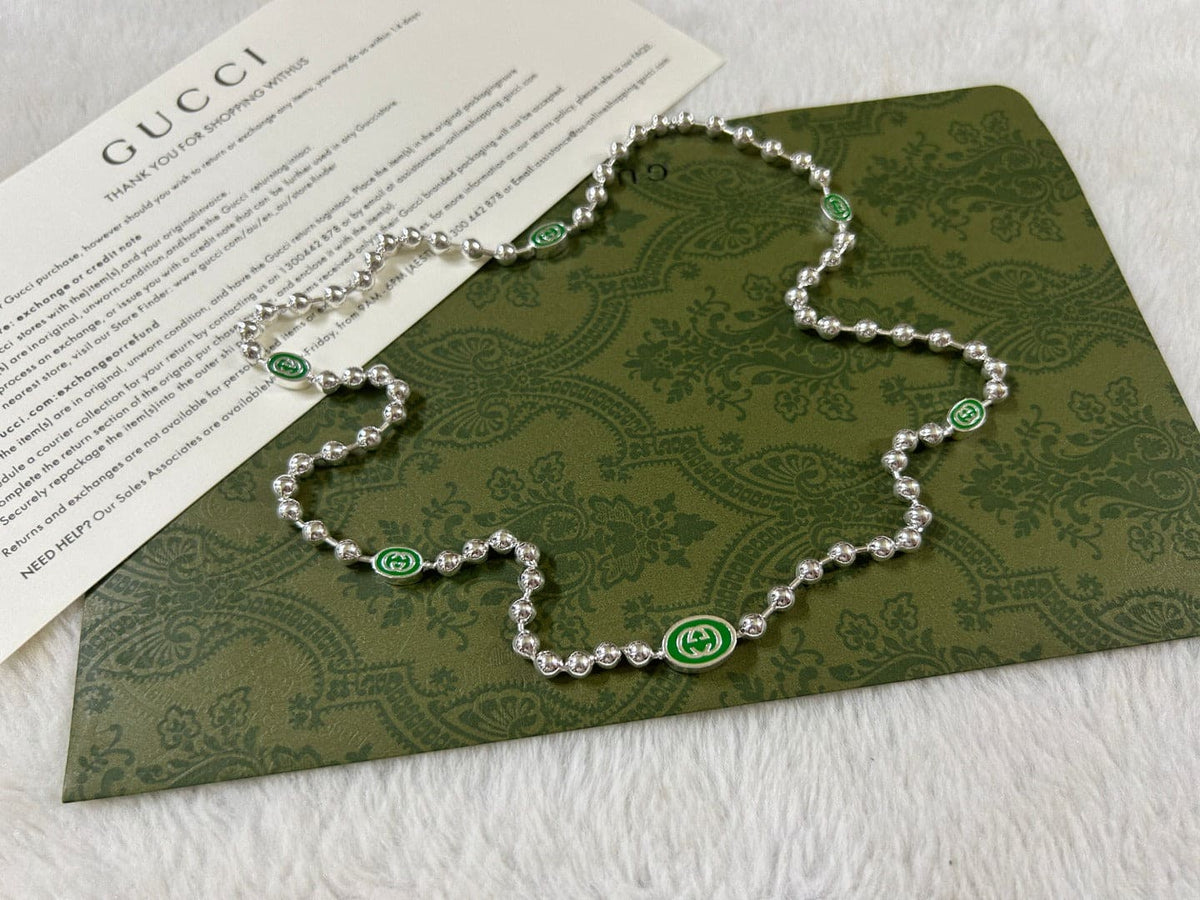 Gucci Double G Interlocking G Green Necklace