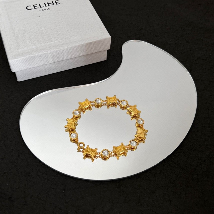 Celine Triomphe Crystal Bracelet - 18K Gold