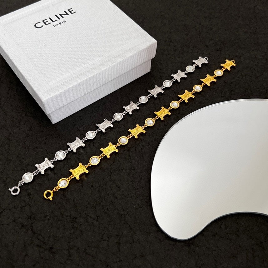 Celine Triomphe Crystal Bracelet - 18K Gold