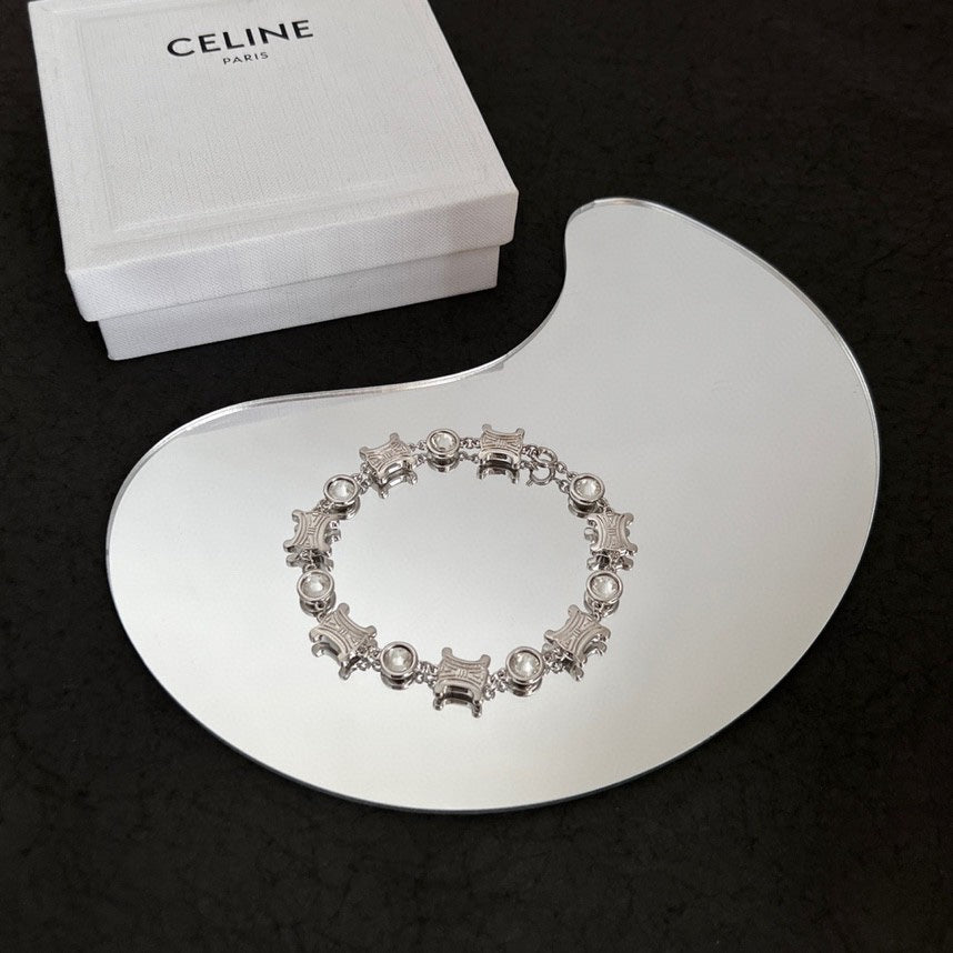 Celine Triomphe Crystal Bracelet - 18K Gold