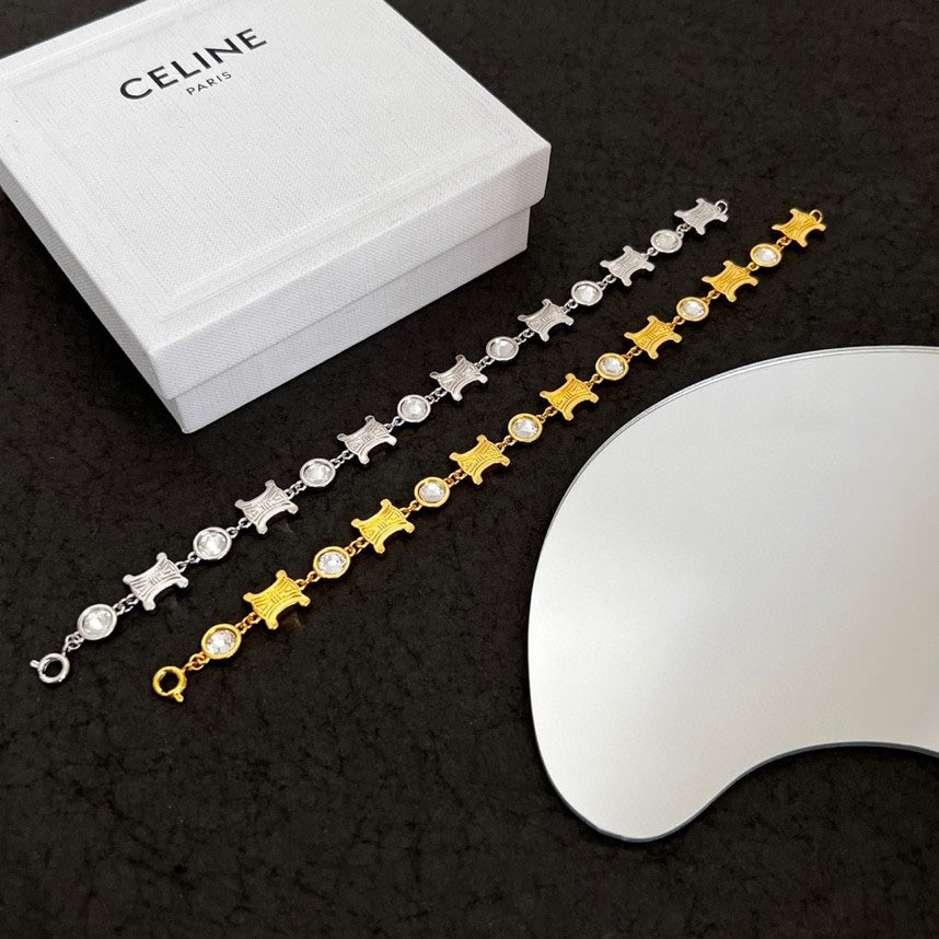 Celine Triomphe Crystal Bracelet - 18K Gold