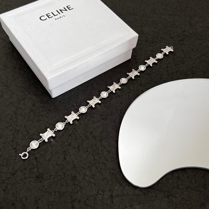 Celine Triomphe Crystal Bracelet - 18K Gold