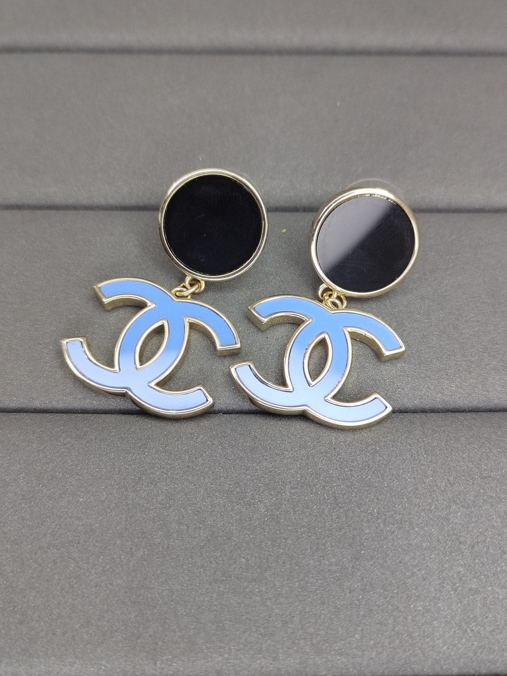 Chanel Classic Blue Dangle Earrings - 18K Yellow Gold