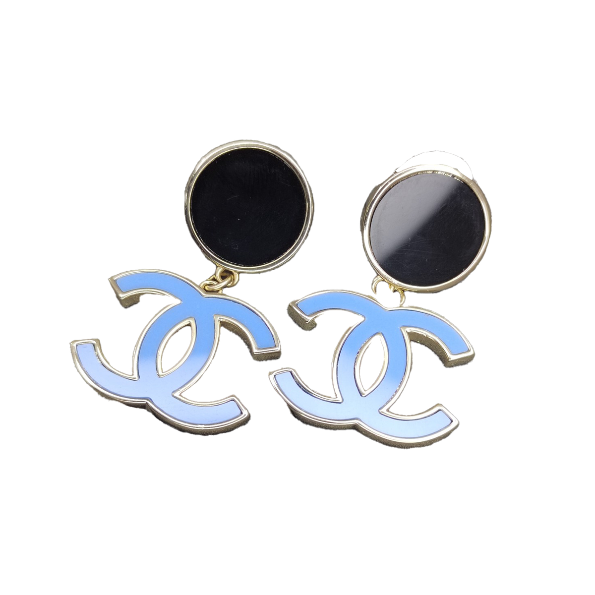 Chanel Classic Blue Dangle Earrings - 18K Yellow Gold