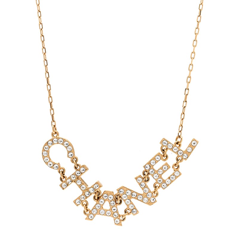 Chanel Crystal 90's Icon Logo Necklace