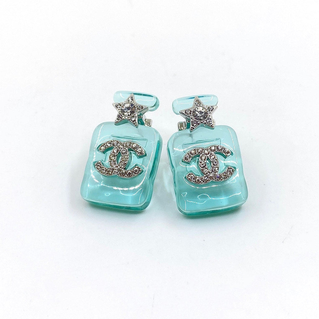 Chanel Perfume Blue Bottle Earrings - 18K White Gold