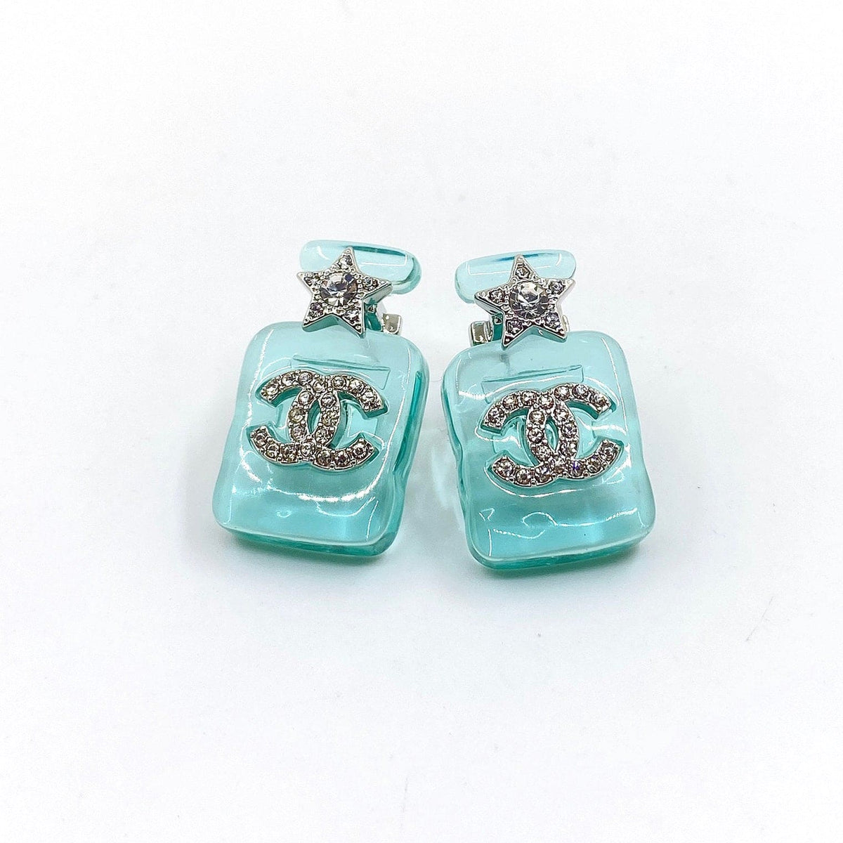 Chanel Perfume Blue Bottle Earrings - 18K White Gold