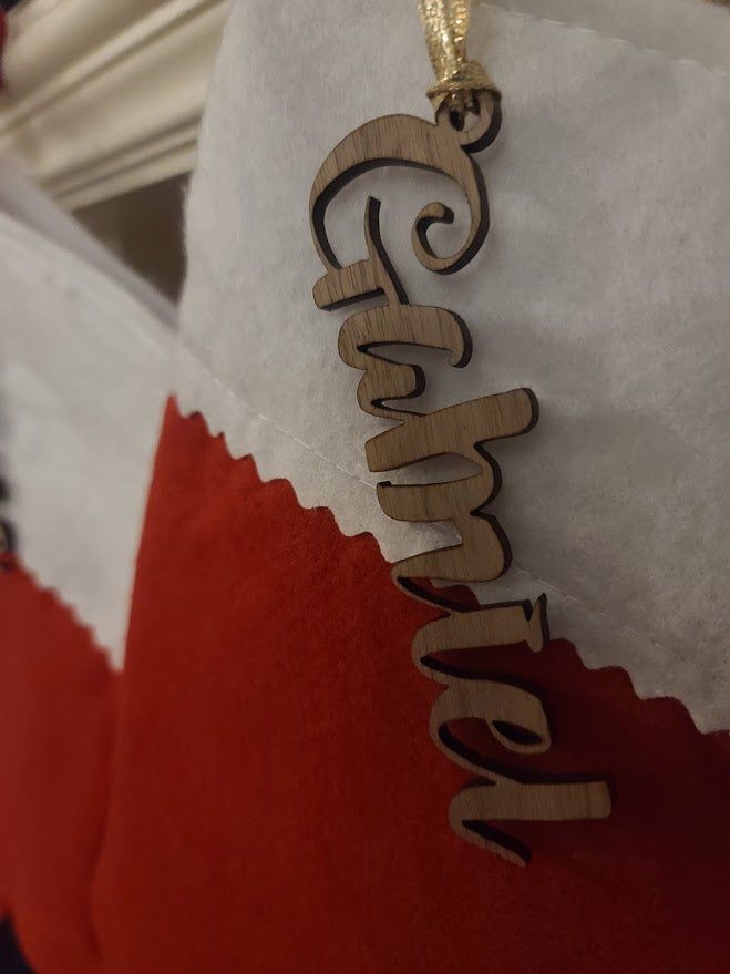 Personalized Walnut Wood Stocking Name Tag
