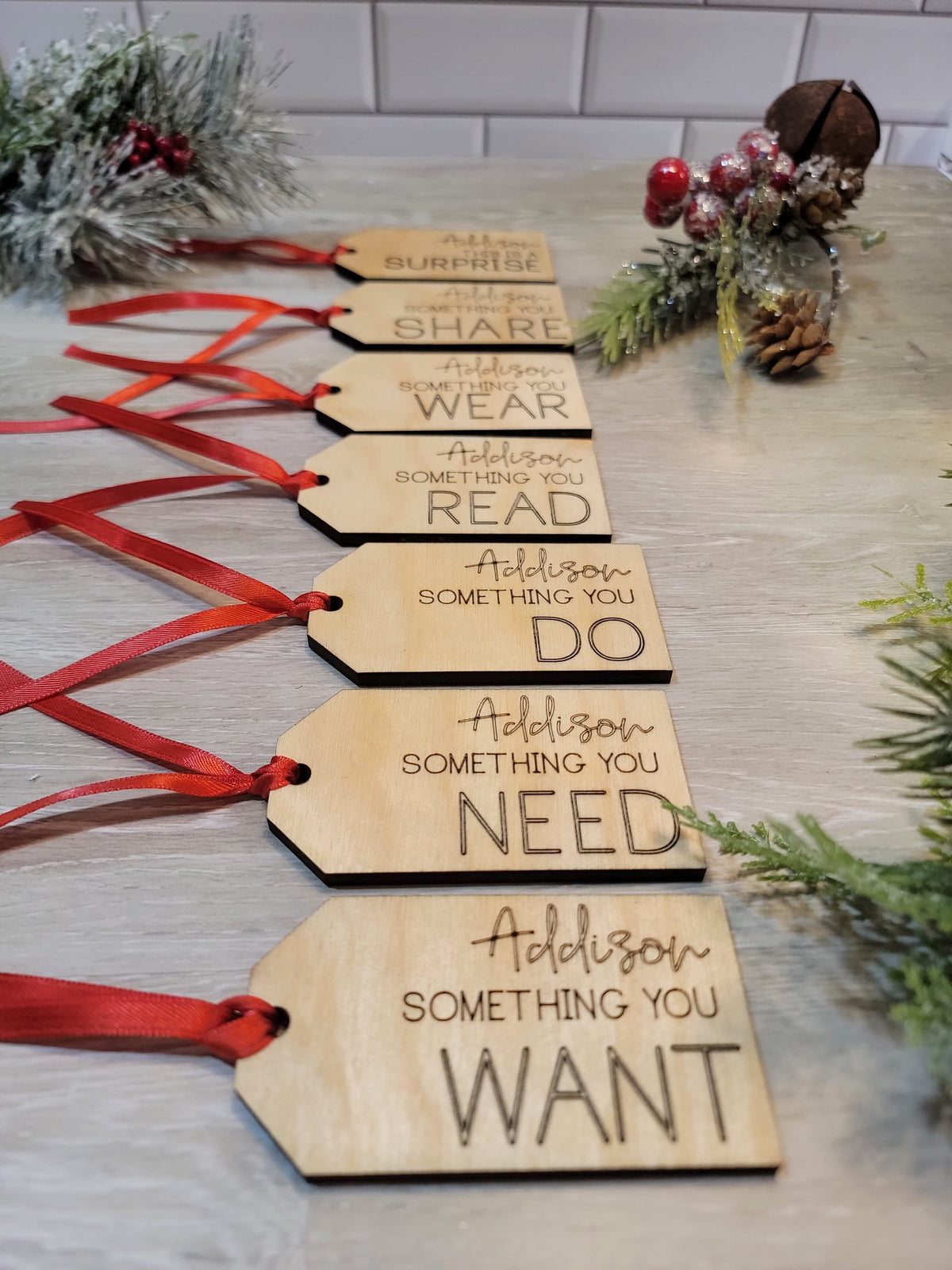 Wooden Christmas Gift Tags - Set of 7