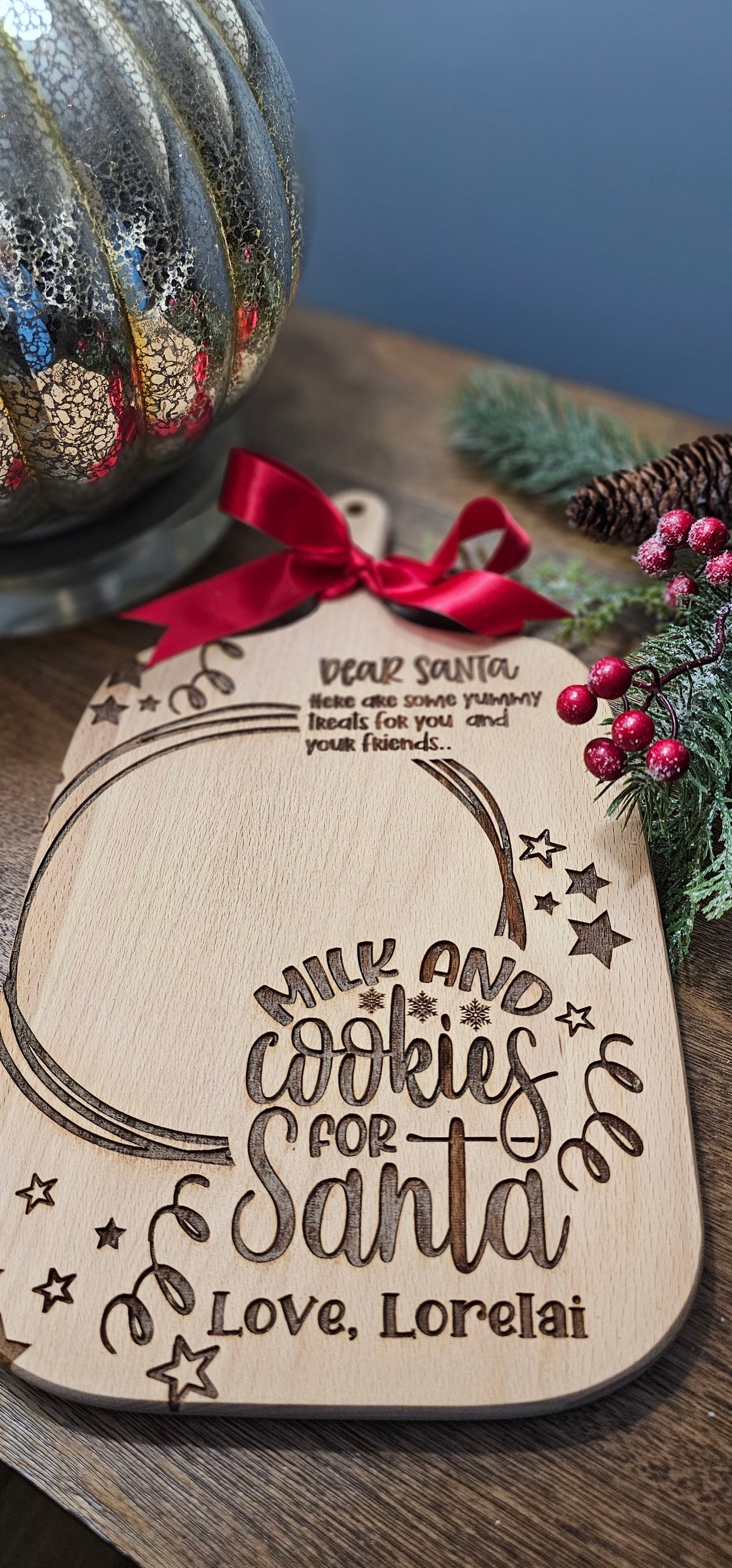 Personalized Santa Milk and Cookie Tray - Maple Wood