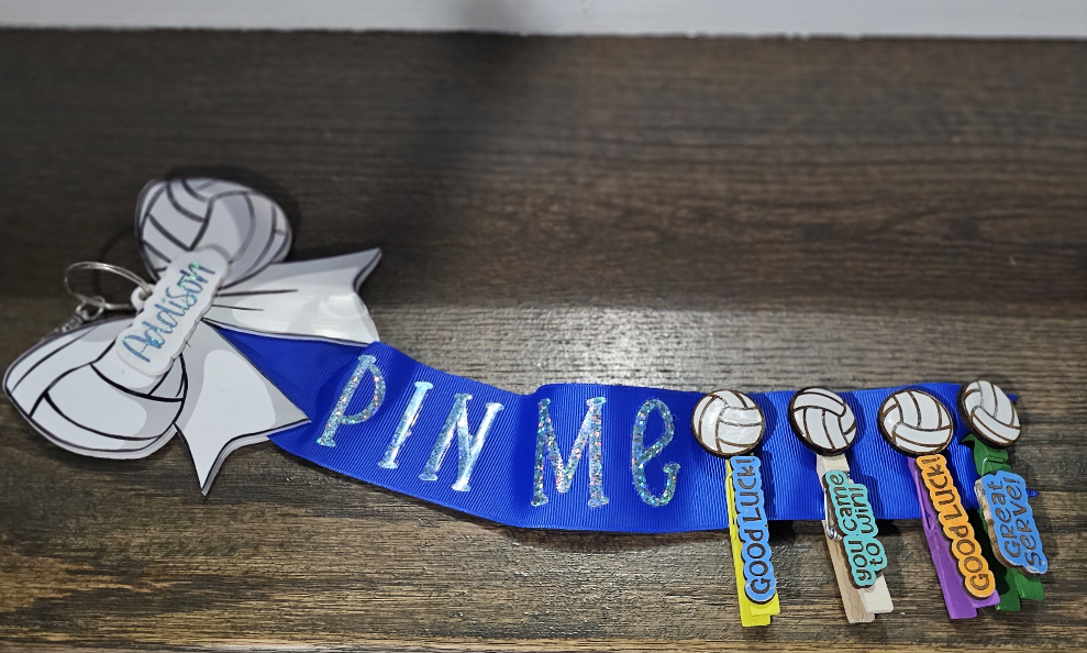 Personalized Volleyball Pin Me Bag Tag and Clip Holder