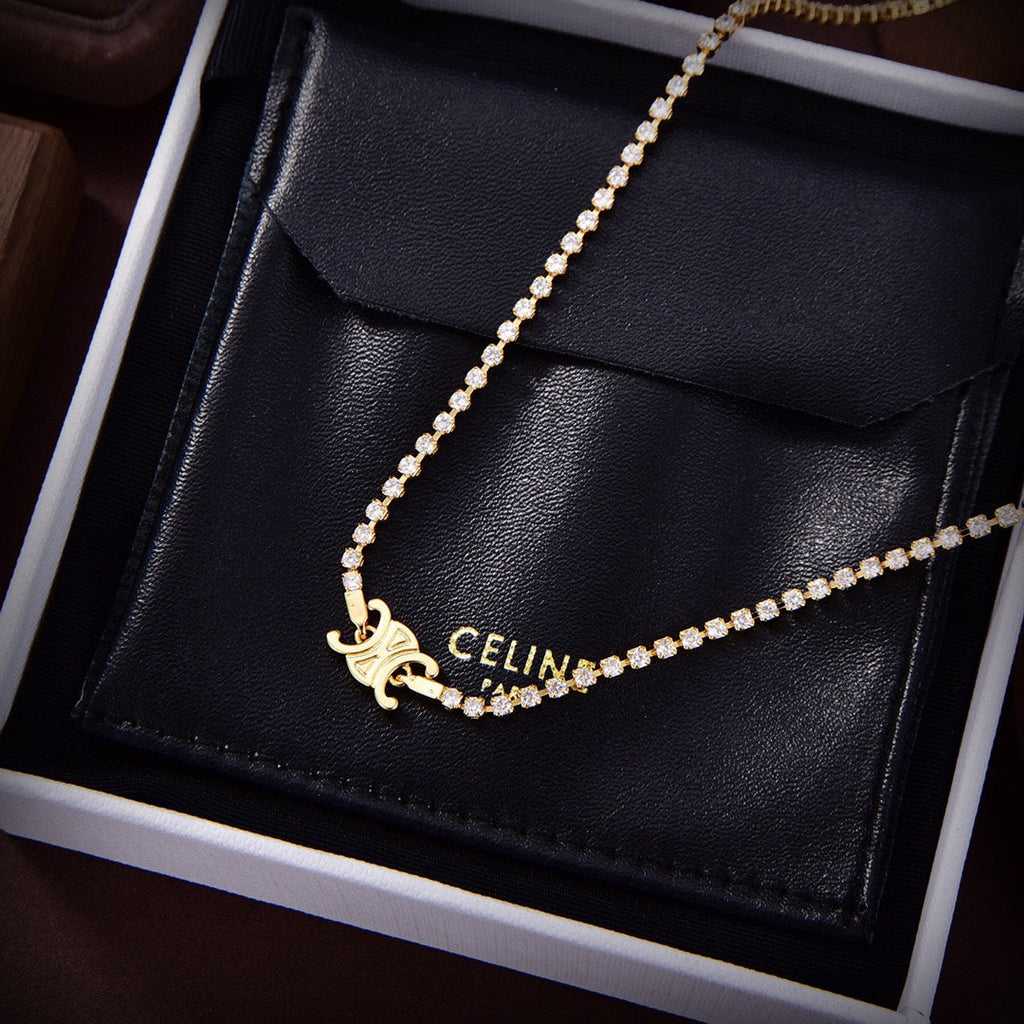 Celine Triomphe Crystal Necklace