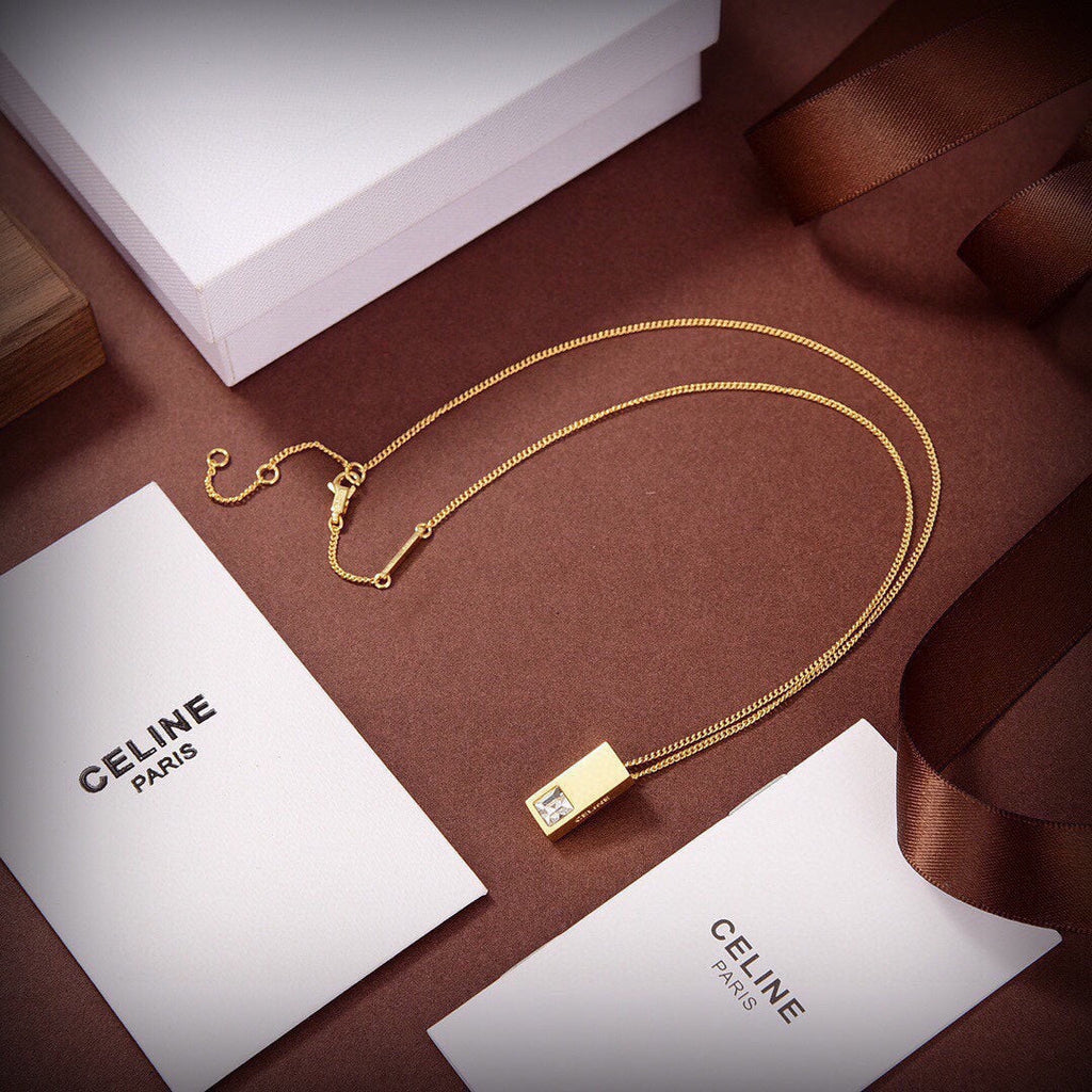 Celine Triomphe Sentimental Double Square Diamond Necklace