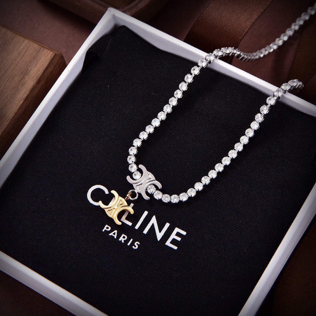 Celine Triomphe Crystals Link Necklace