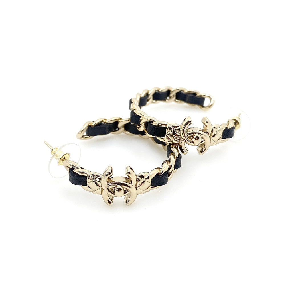 Chanel Circle Leather Earrings - 18K Yellow Gold