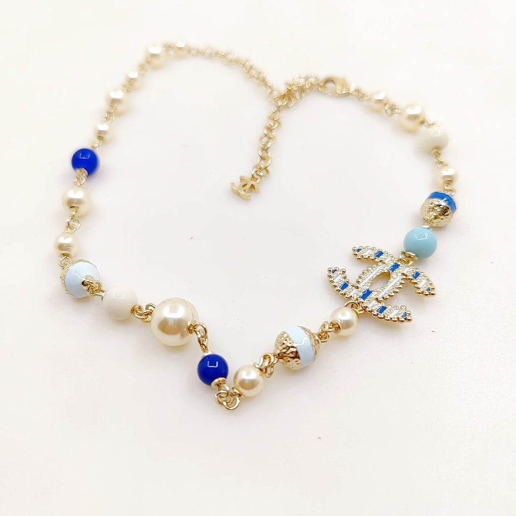 Chanel Blue & White Pearl Necklace