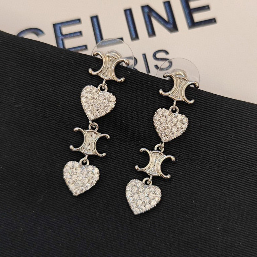 Celine Triomphe Heart Pendant Earrings - 18K White Gold