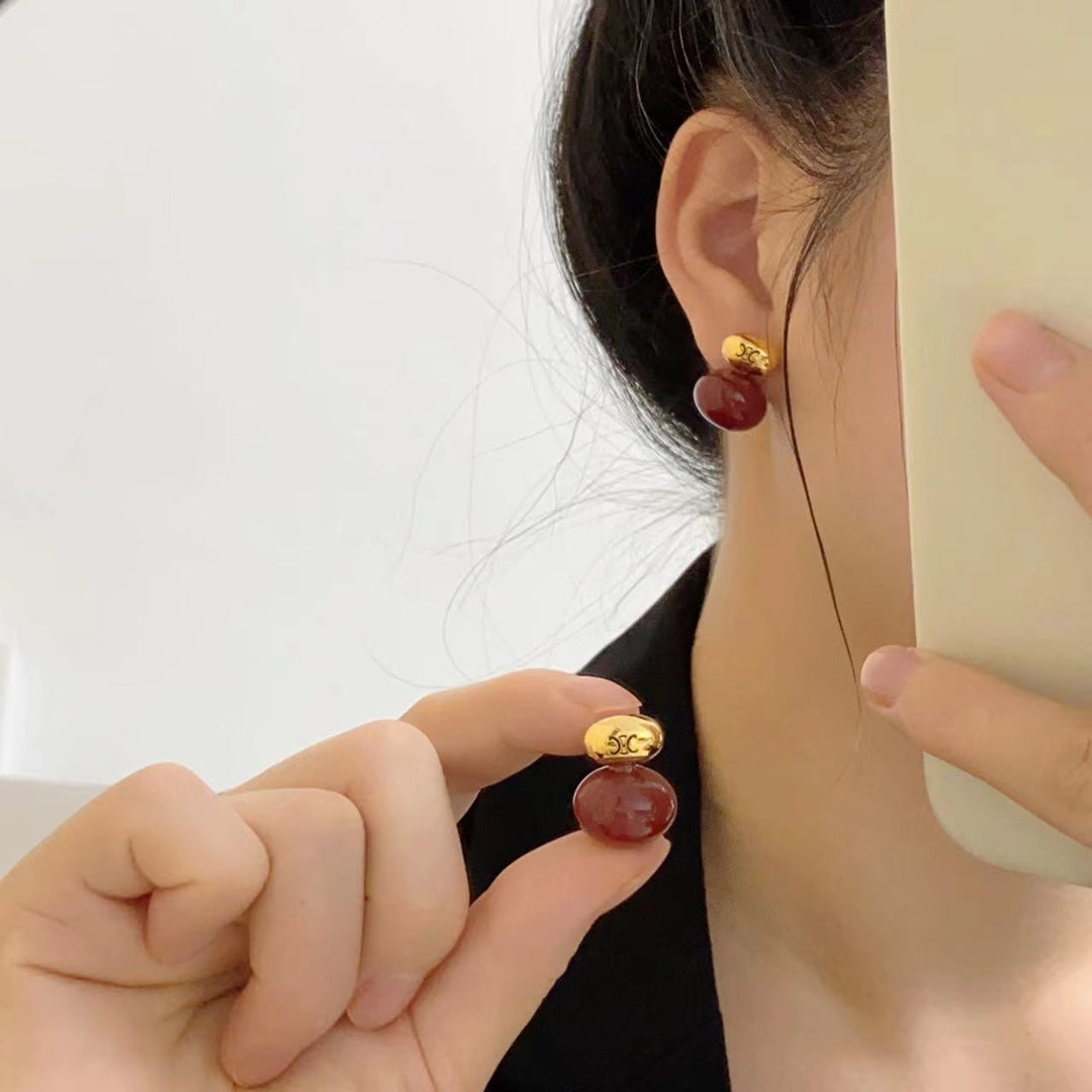 Celine Triomphe Red Earrings - 18K Yellow Gold