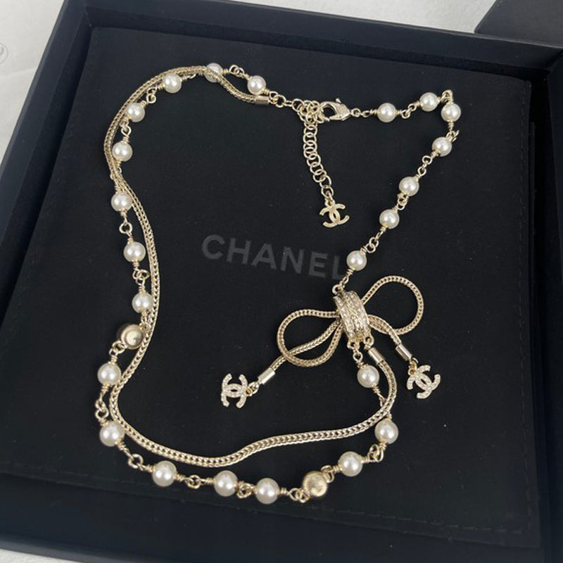 Chanel Bow Tie Pearl Necklace