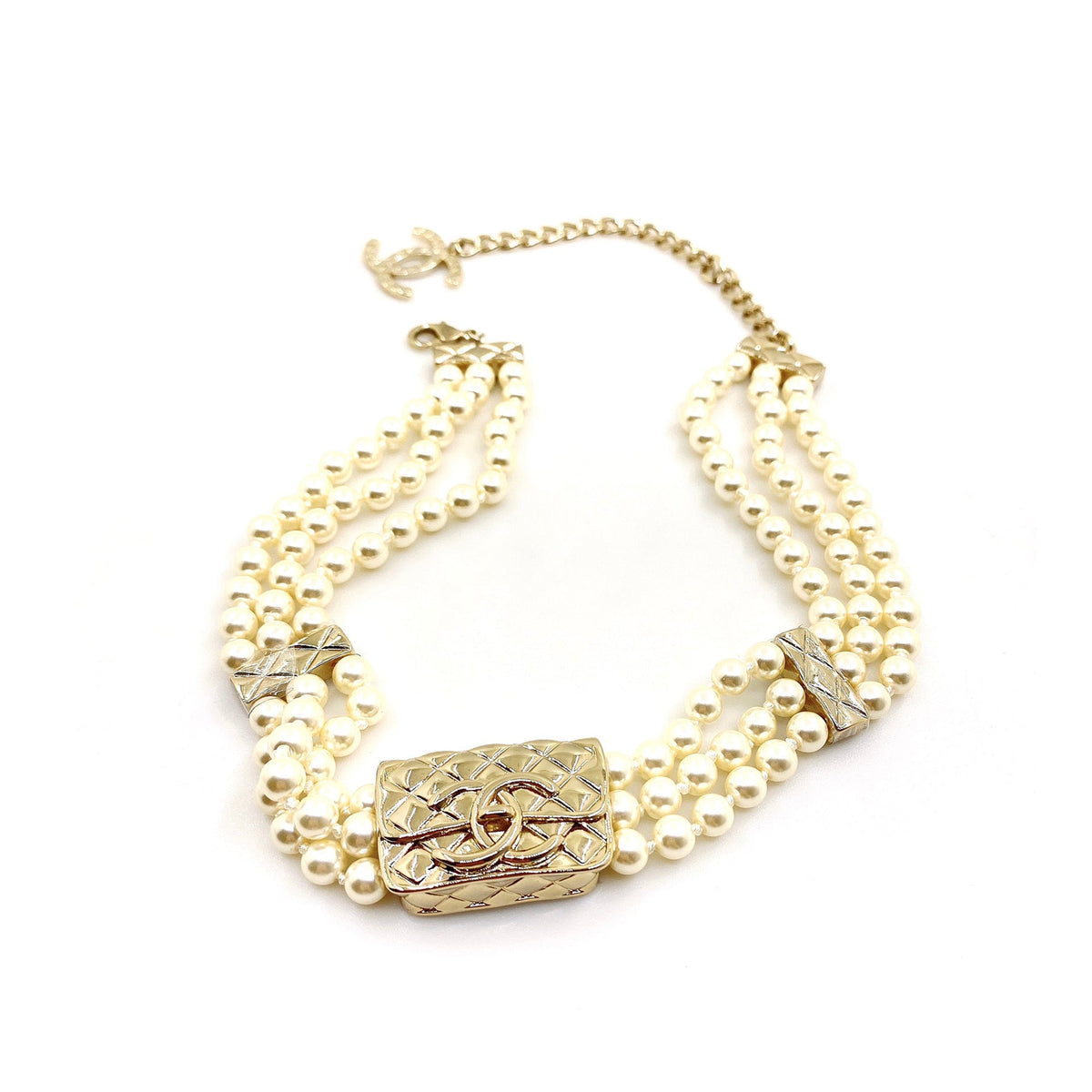 Chanel Bag Pearls Chain Necklace