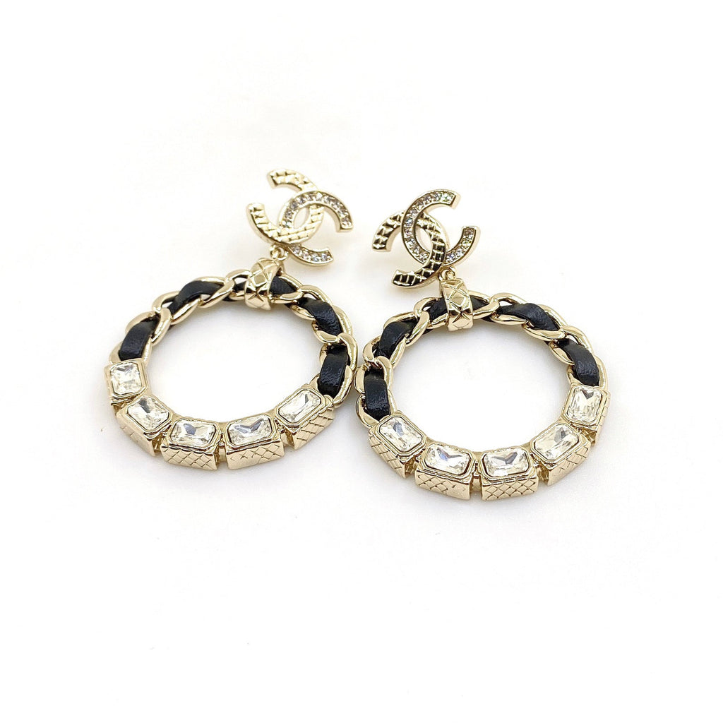 Chanel Leather Circle Earrings - 18K Yellow Gold