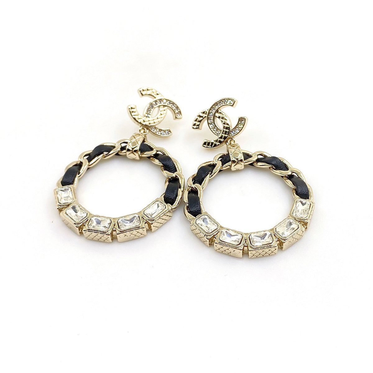 Chanel Leather Circle Earrings - 18K Yellow Gold