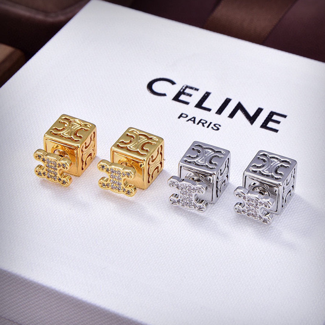 Celine Triomphe Dice Pendant Earrings - 18K Gold