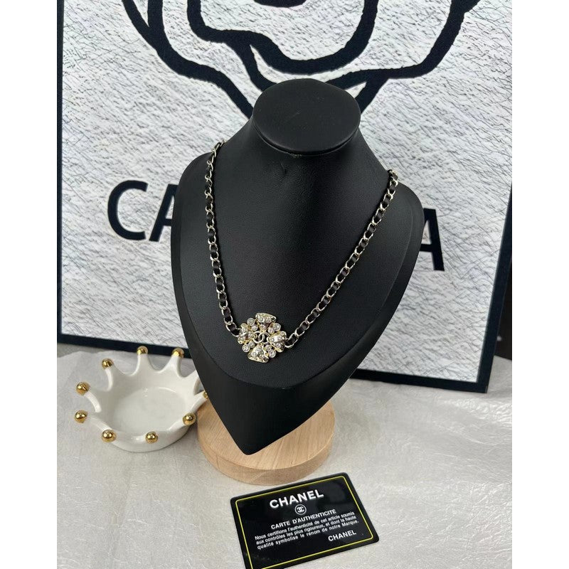 Chanel Black Leather Flower Necklace