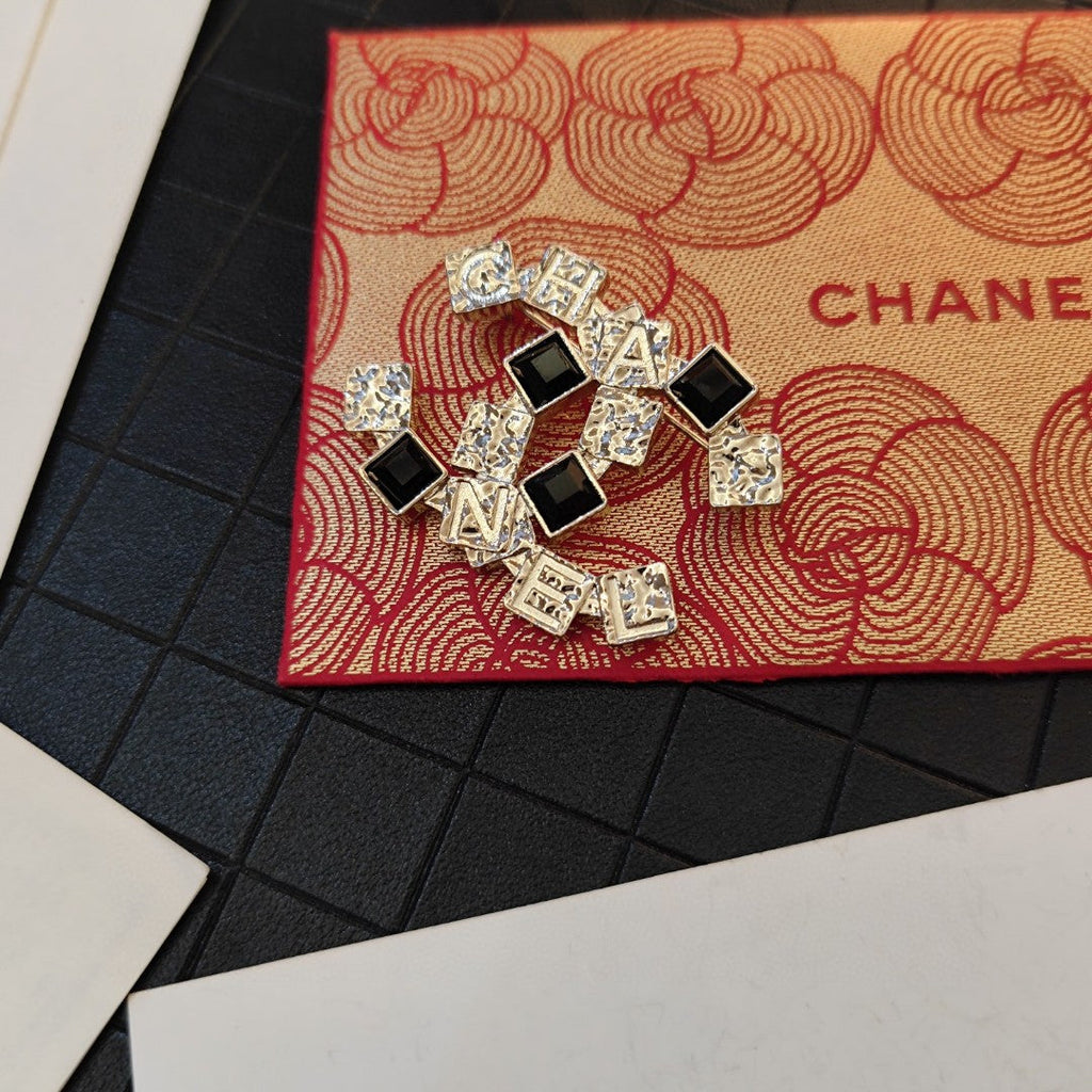 Chanel Black Crystal Brooch
